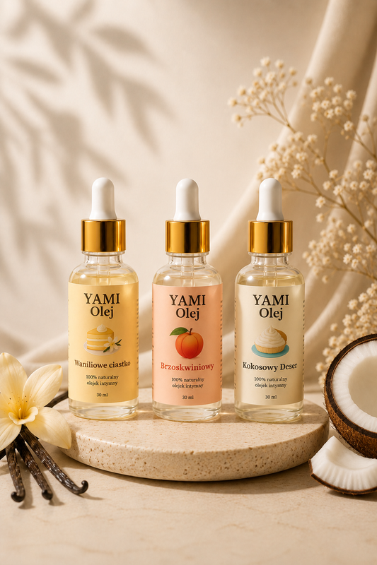💞 Zestaw YAMI Sweet Trio- Intymne Olejki 3 × 30 ml 💞 🍑🍪🥥